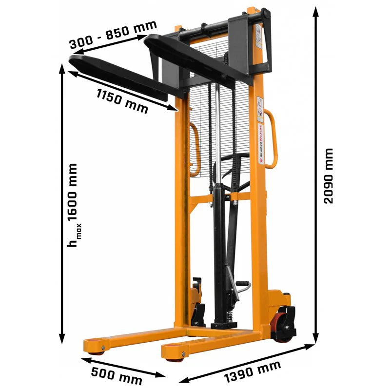 Cormak 2000kg WRHS2016 Mast Pallet Stacker with Adjustable Forks Moves 1600mm - Aries Machine Services